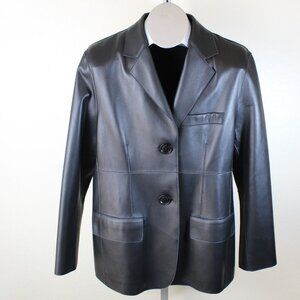 Meotine Leather Jacket Womens XS Black Sheep Nappa Blazer Minimalist Chic Y2K